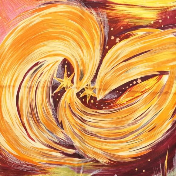 HERMES Carre 90 Scarf ""FEUX DU CIEL"" Silk Yellow Auth - Picture 3 of 16